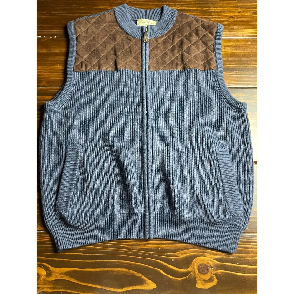 Cabela's Sweater, Women's Size XL, Blue Brown, Full Zip, Vest, Full Suede